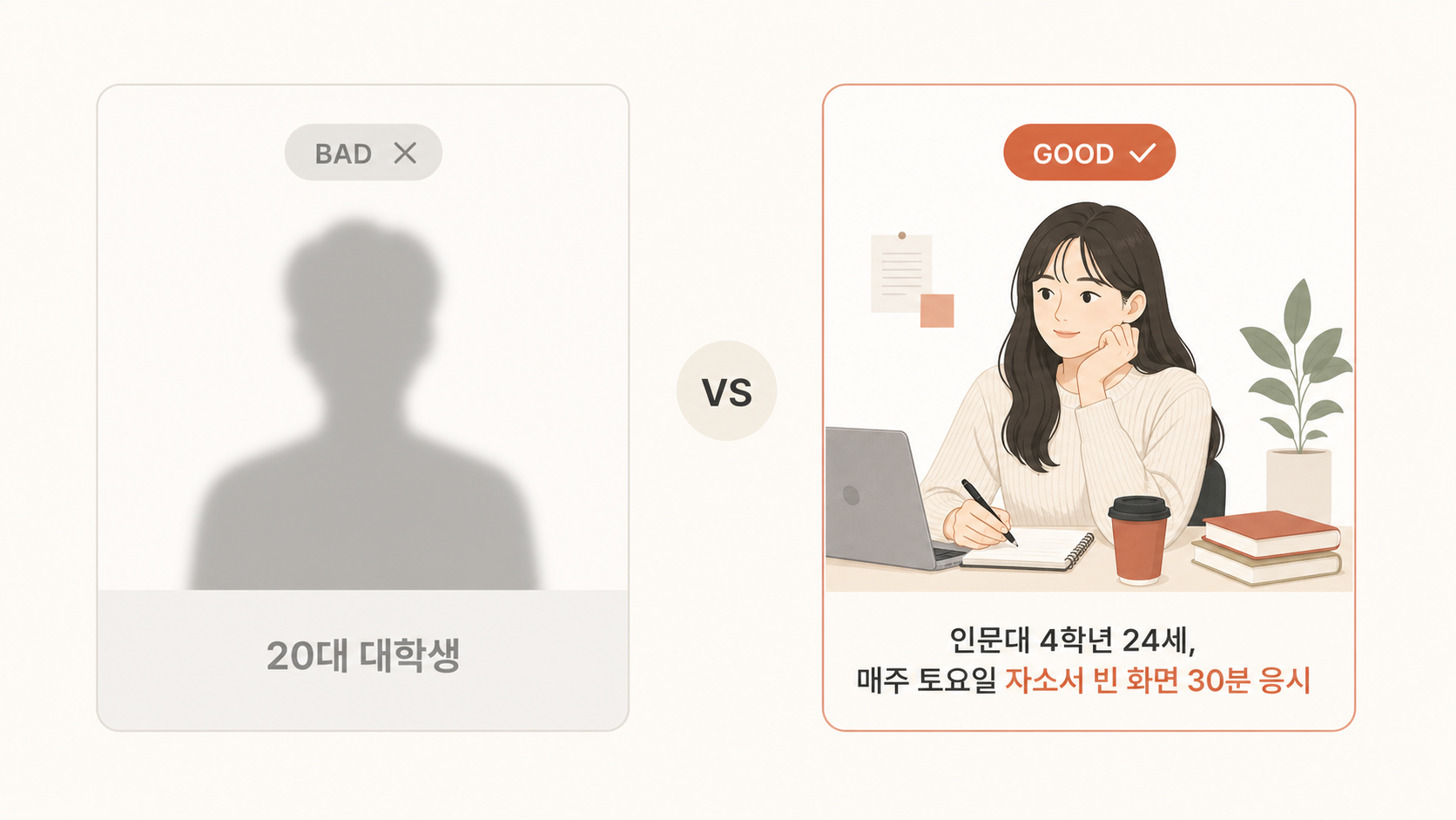🎨 생성 (Codex CLI) — 좋은 페르소나 vs 나쁜 페르소나 좌우 비교 카드. 각 카드에 인물 일러스트 + 한 문단 설명.